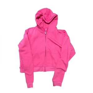 Skims Shrunken zip-up hoodie in Watermelon Pink.
Size: XL